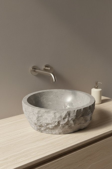 🩶 حوض مغسلة حجر طبيعي رمادي فاخر